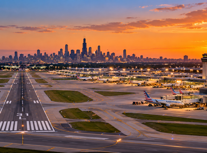 Chicago Midway Airport runway and control tower